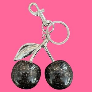 Black Cherry Glitter Resin Keychain Bag Charm NEW